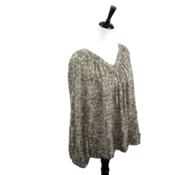 Ott Green/Brown Floral V-Neck Pull Over Blouse Size Small - Picture 4 of 5
